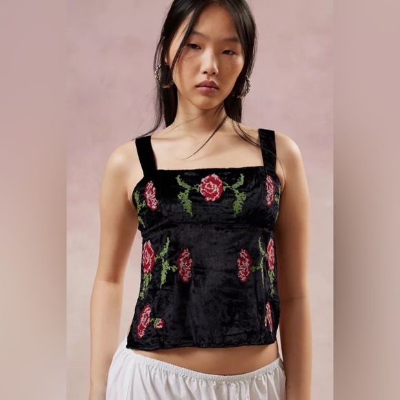 Kimchi Blue Tops - Kimchi Blue Velvet Embroidered Top